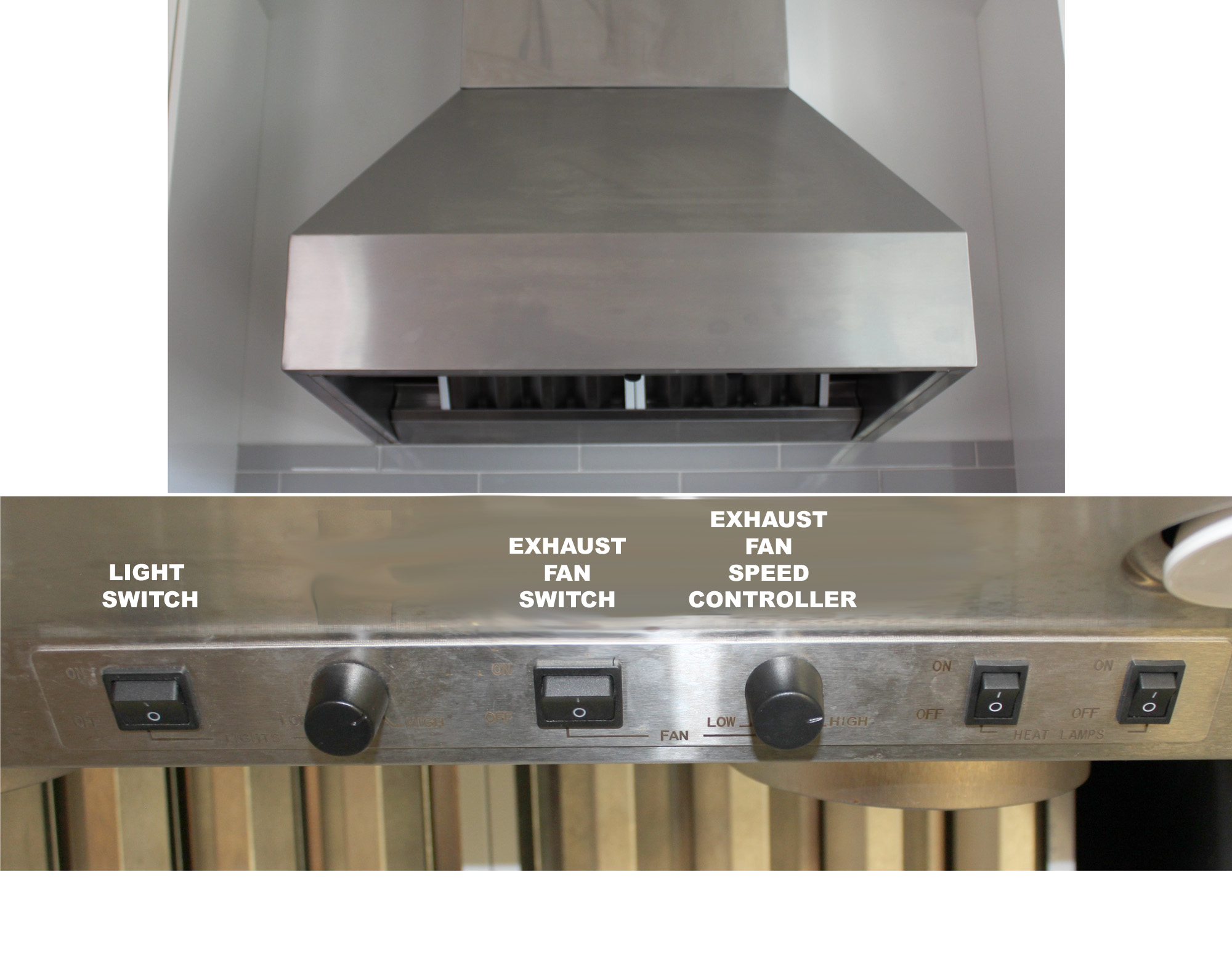 range hood and controls